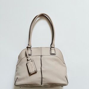 Tignanello Beige Pebbled Leather Domed Satchel Bag - Style A209642
